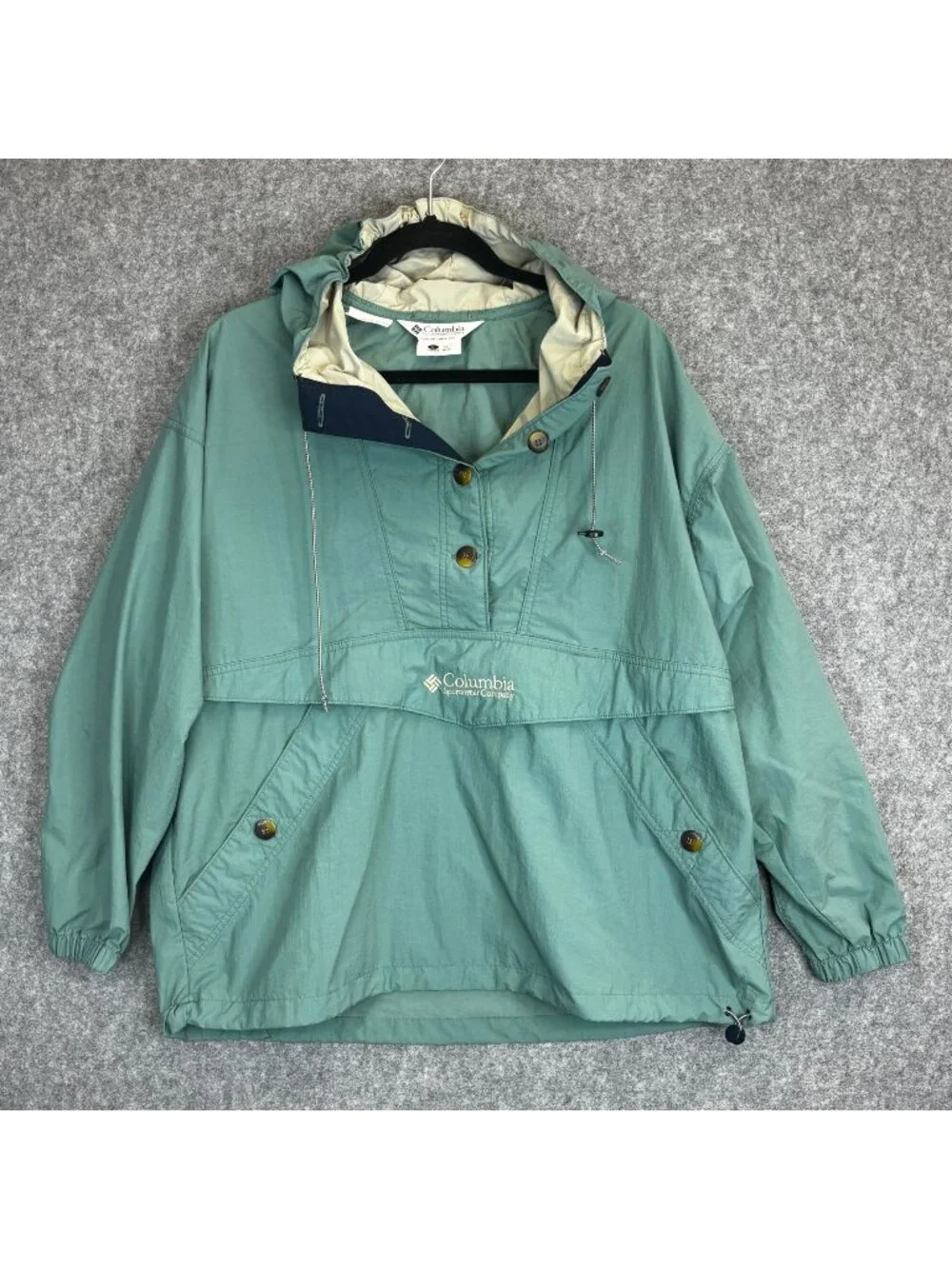 Columbia Womens Large Green Pullover Anorak Jacket Vintage Hooded Lightweight